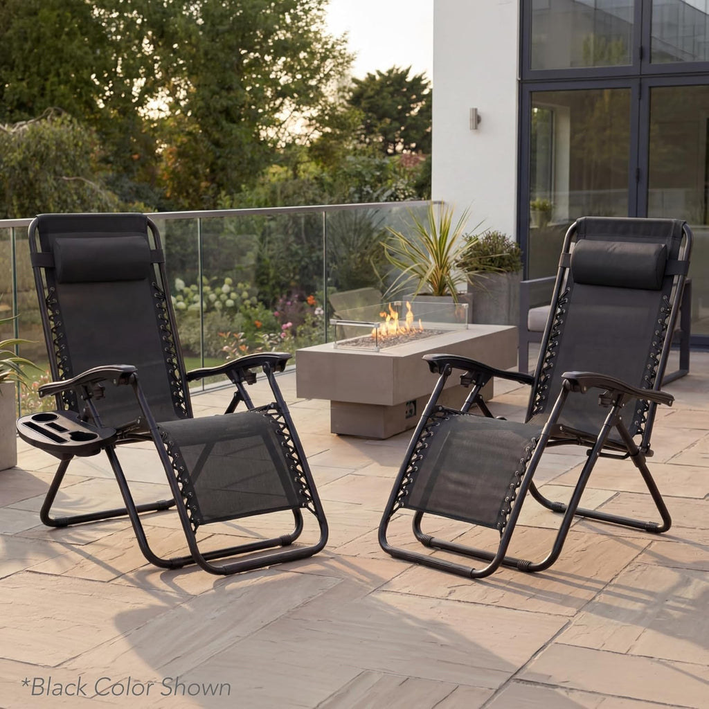 Best Choice Products Set of 2 Adjustable Steel Mesh Zero Gravity Lounge Chair Recliners w/Pillows and Cup Holder Trays - Brown