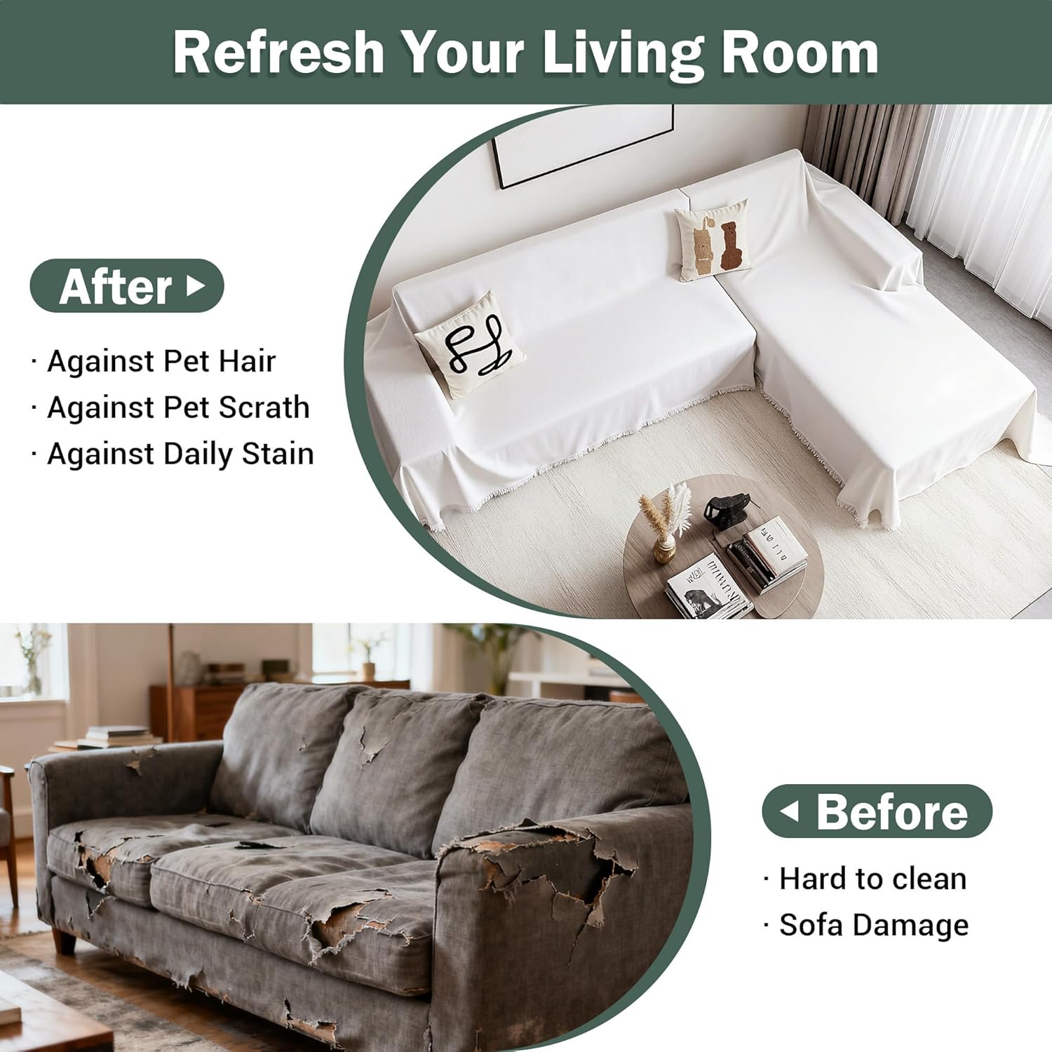 MEETSKY L Shaped Sectional Couch Covers, 2 Pieces Chenille Washable White Sofa Covers, Furniture Protector Sofa Throw Cove for Pets, Sofa Slipcover for 3-4 Cushion Couch (XX-Large, 71"x118"+91"x134")