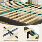 Queen Bed Frame with 2-Tier Storage Headboard, Upholstered Bed Frame Queen Size with 2 Drawers, Charging Station and LED Lights, No Box Spring Needed, Easy Assembly - Dark Grey