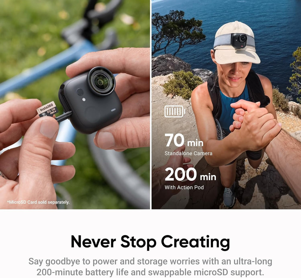 Insta360 GO Ultra Creator Bundle - Small 4K Vlogging Camera  Hands-Free  POV Cam  1/1.28" Sensor  53g Lightweight  156° FOV  200 Min Battery Life  Magnetic Wearable Action Camera for Sports  YouTube