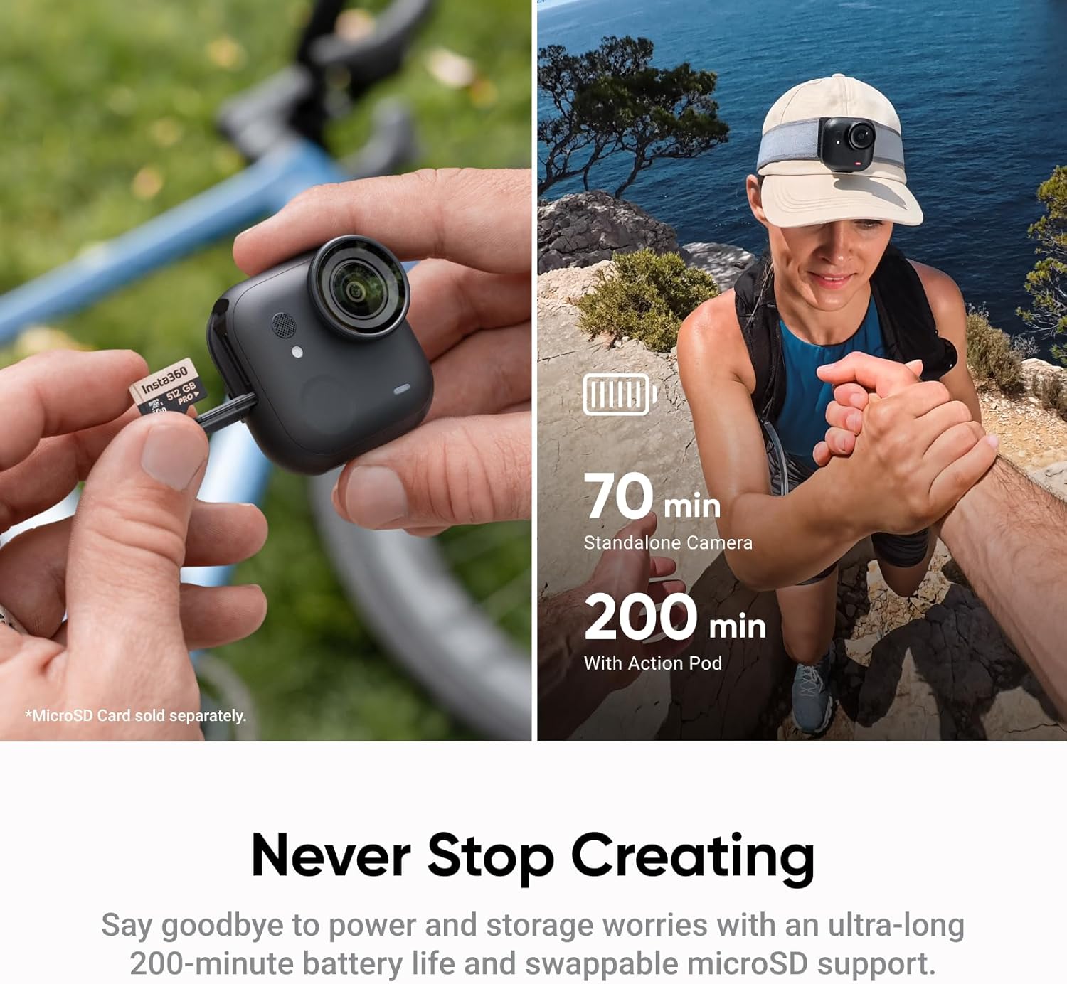 Insta360 GO Ultra Creator Bundle - Small 4K Vlogging Camera  Hands-Free  POV Cam  1/1.28" Sensor  53g Lightweight  156° FOV  200 Min Battery Life  Magnetic Wearable Action Camera for Sports  YouTube