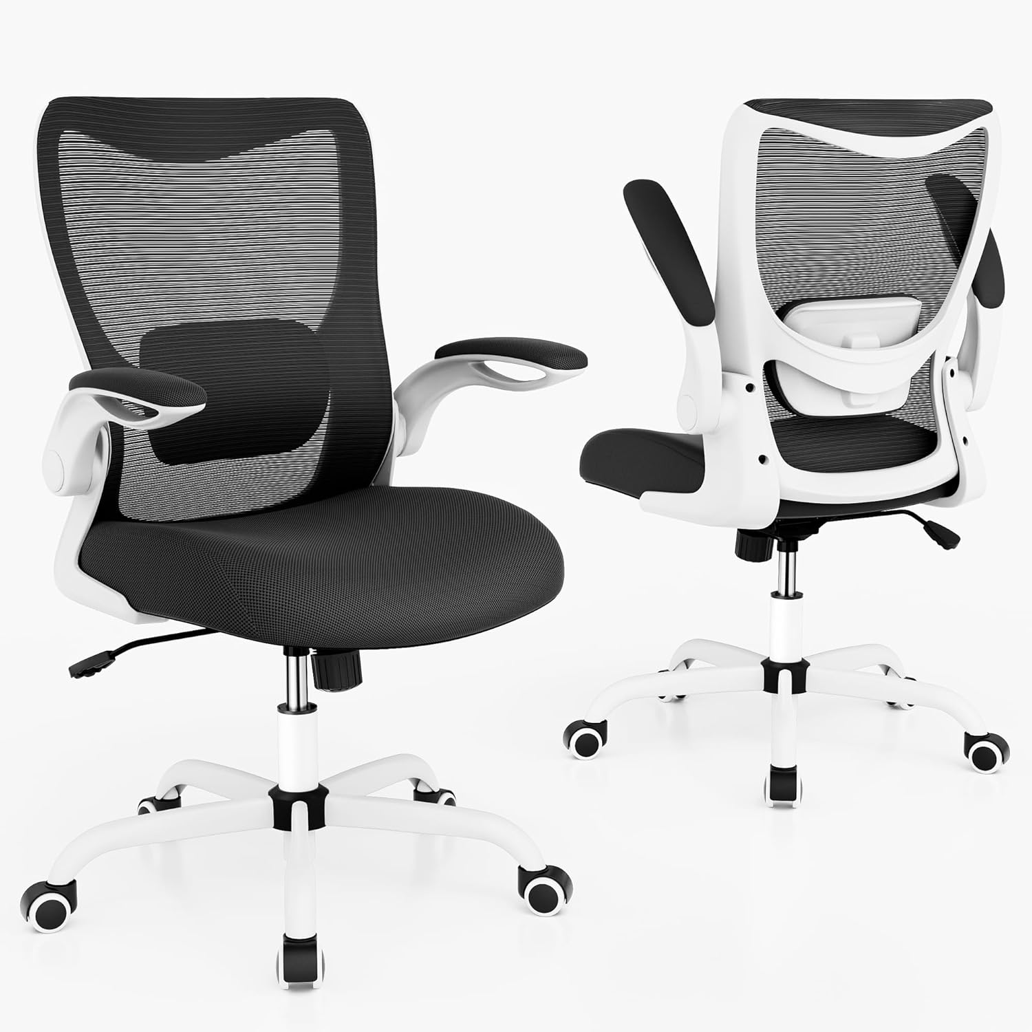MUXX.STIL Office Chair, Ergonomic Desk Chair with Adjustable Lumbar Support and Flip up Armrest, Breathable Mesh Computer Chair for Home Office, White