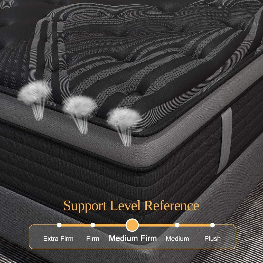 Queen Mattress, 14 Inch Hybrid Mattresses, Medium-Firm Feel with Pocket Springs & Cooling Gel Memory Foam, CertiPUR-US Certified for Enhanced Support, Cooling & Motion Isolation