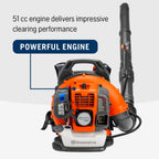 Husqvarna 150BT Gas Leaf Blower  51-cc 2.16-HP 2-Cycle Backpack Leaf Blower  765-CFM  270-MPH  22-N Powerful Clearing Performance and Ergonomic Harness System  970466901
