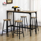 HOMCOM 5-Piece Counter Height Bar Table Set, Rustic 43.25" Dining Table with 4 Bar Stools, Kitchen Table with Wooden Top for Pub, Dining Room, Rustic Brown