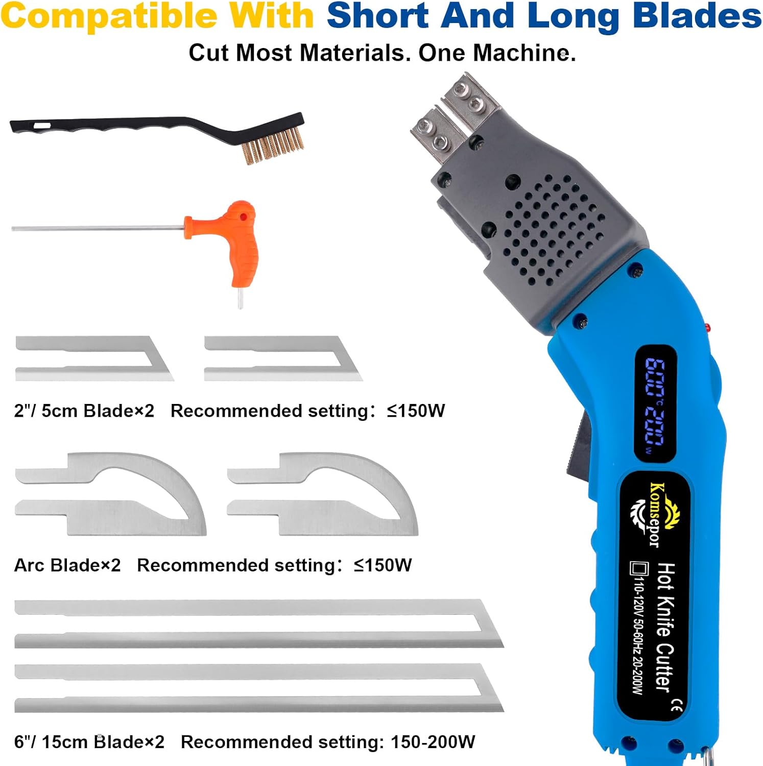 Komsepor Foam Cutter Electric Hot Knife with Screen Styrofoam Air Cooled 20-200W 110-120V (6 Blades) for EPP, EPS, XPS, EPE, KT Board, Sponge
