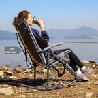Portal Folding Rocking Camping Chair Outdoor - Thick Padded Rocking Recliner Chair Portable Camping Rocker for Patio Front Porch Backyard Lawn Living Room, Supports 400 LBS