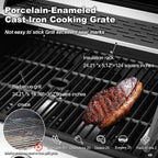 Upgraded 4 Burner BBQ Propane Gas Grill with Cast Iron Grates & Side Stove, 44,000 BTU Stainless Steel Burner Barbecue Grill for Patio, Camping, Outdoor Cooking.
