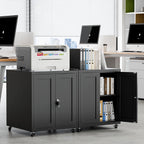 Large Printer Stand with Storage and Lock, 3D Heavy-Duty Printer Cabinet, Printer Table for Home Office with Doors and Adjustable Shelves, for Office Copier and Fax Machine, Black