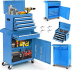 Dawmilon 5-Drawer Rolling Tool Chest, Detachable Top Tool Box, Lockable Metal Tool Cabinet with Wheels, Adjustable Shelf and Liner for Garage Workshop Storage, Blue