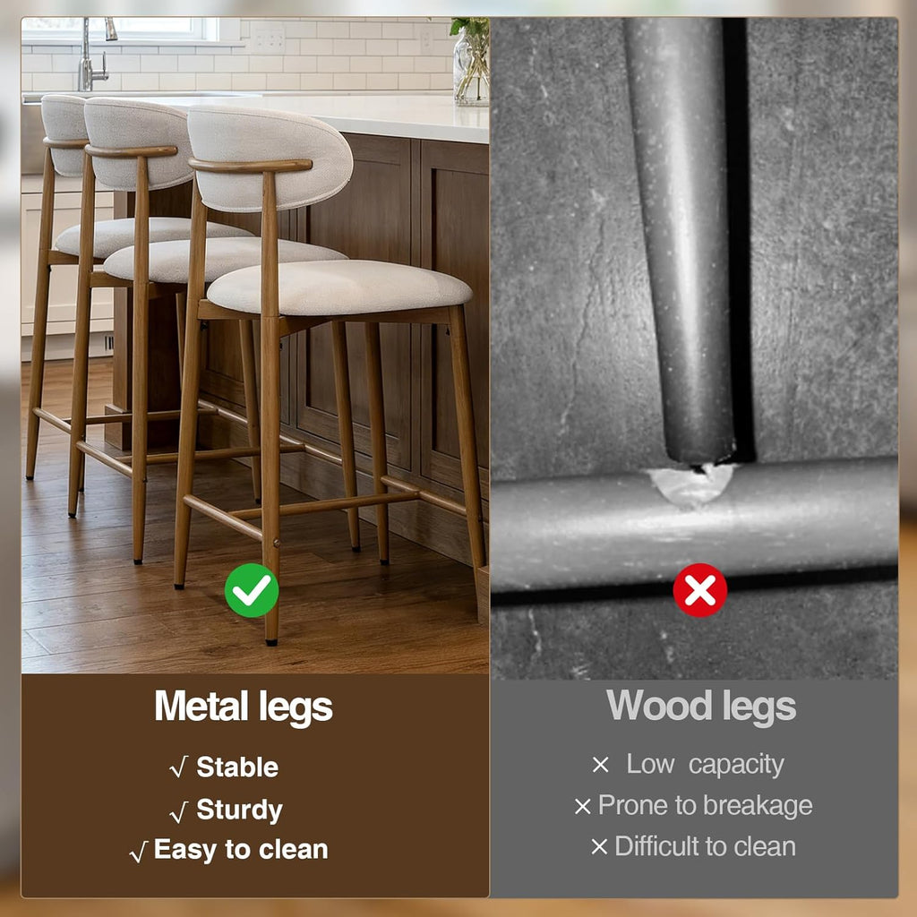 AQO Counter Height Bar Stools Set of 4, Upholstered Counter Stools Modern Barstools with Metal Legs for Kitchen Island Dining Room, Beige
