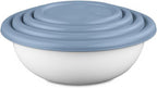 Sterilite Covered Bowl Set, Plastic Nesting Kitchen Mixing Bowls with Pour Spout, Meal Prep Food Storage Containers with Lids, Washed Blue (Set of 12)