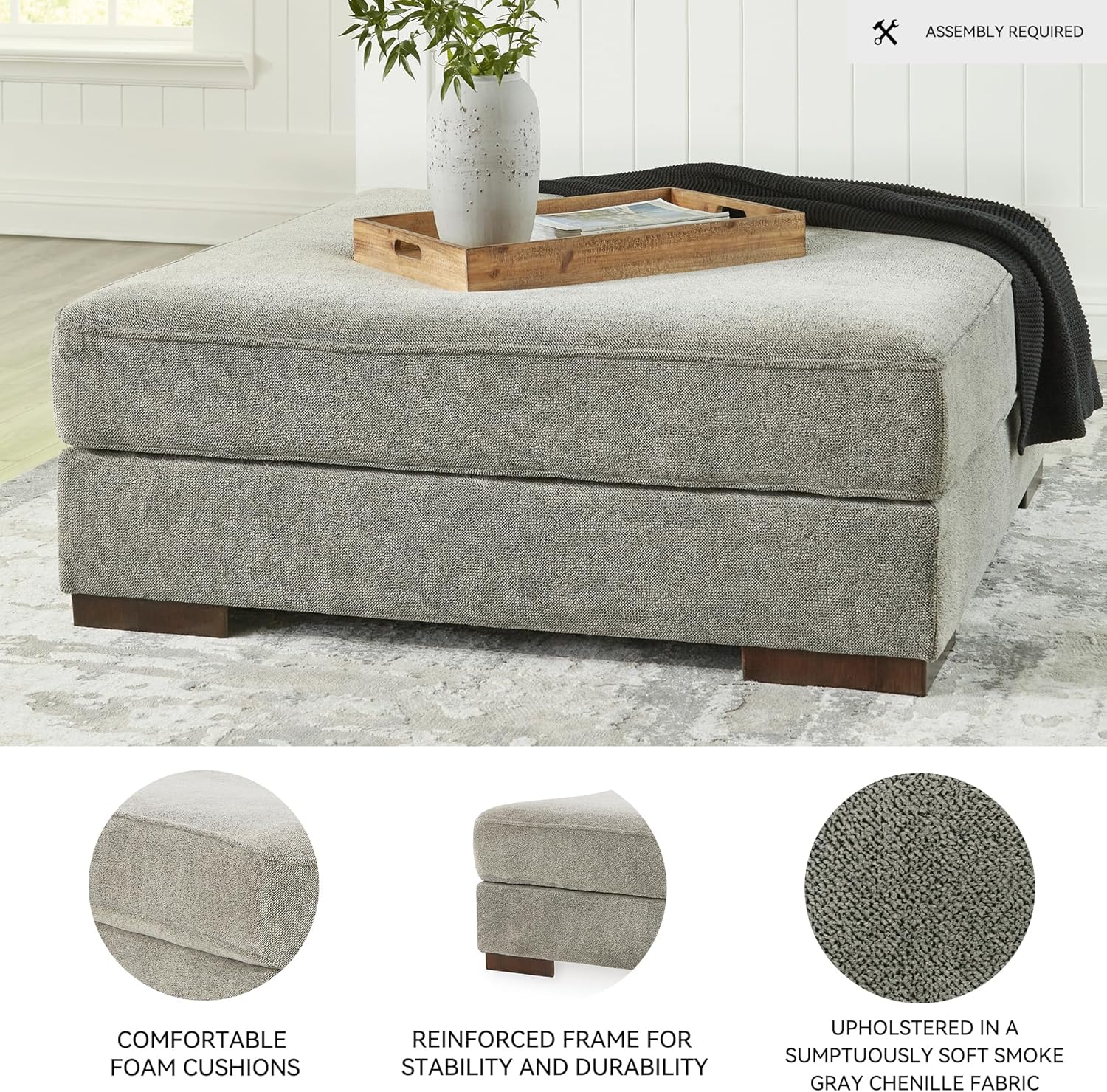 Signature Design by Ashley Bayless Modern Oversized Accent Ottoman, Gray