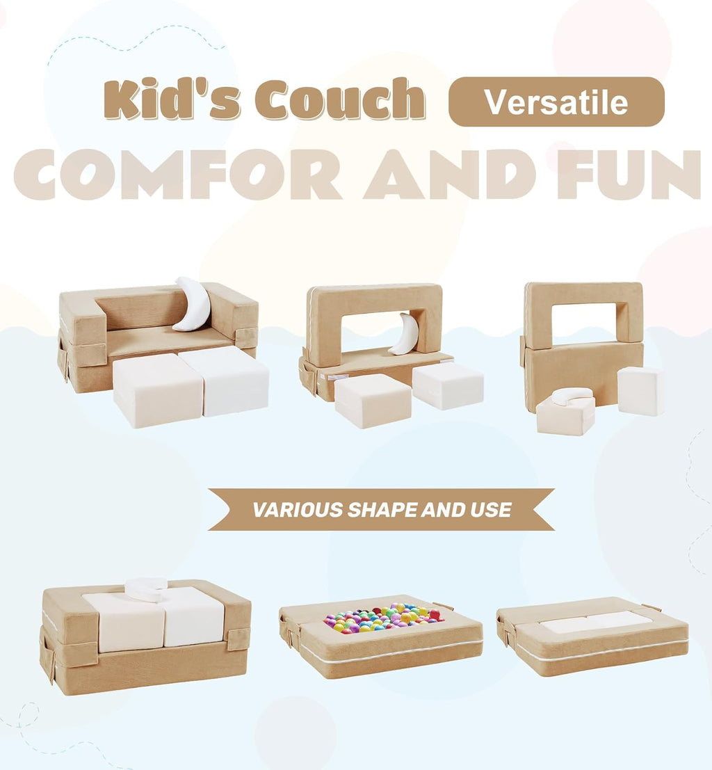 Elftopia Modular Kids Sofa,Toddler Couch Foam Armchair for Kids,Children Convertible Plush Sofa Play Set,Fold Out SofaBed(Classic Color)