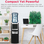 Frigidaire 3-in-1 Ice & Water Machine – Hot or Cold Top-Load Water Cooler Dispenser for 5 Gal Bottle – Built-in Bullet Ice Maker – Compact, Black