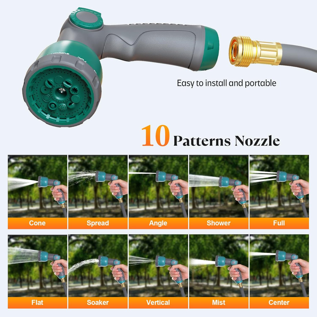 100 ft x 5/8" Retractable Garden Hose Reel  Heavy Duty Water Hose Reel Wall Mounted  Any Length Lock  180°Swivel  Water Hose with 10-Function Nozzle for Cleaning  Watering (Green)