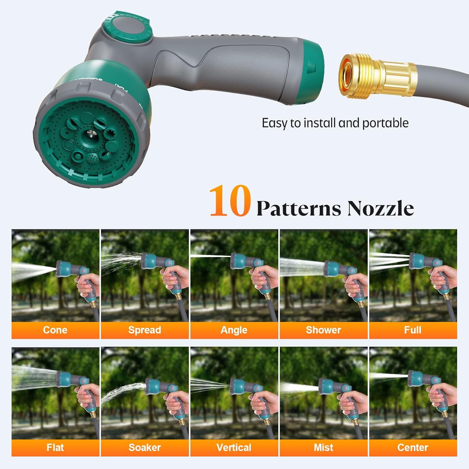 100 ft x 5/8" Retractable Garden Hose Reel  Heavy Duty Water Hose Reel Wall Mounted  Any Length Lock  180°Swivel  Water Hose with 10-Function Nozzle for Cleaning  Watering (Green)