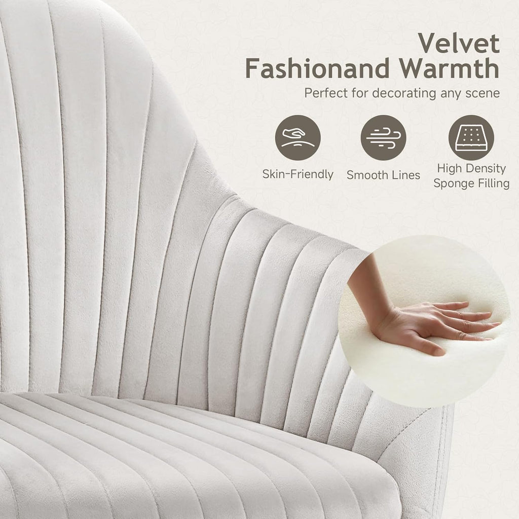 Warmiehomy Office Chair, Velvet Desk Chair for Home Office, Cozy Vanity Chair, Girl Cute Makeup Chair with Arm Rest for Bedroom Dressing Room (Cloud White)