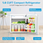 Electactic 1.7 Cu.ft Mini Fridge with Freezer, Compact Refrigerator, Single Reversible Door, Ultra Quiet, Energy Efficient for Office, Dorm, Bedroom, Apartment, White