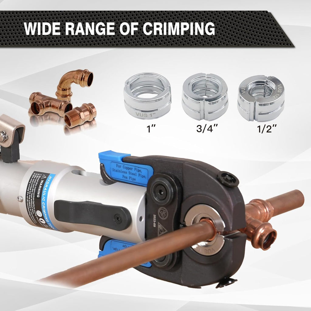 Hydraulic Copper Pipe Press Tool for Viega ProPress Fittings | Includes 1/2", 3/4", & 1" Dies | Ideal for Narrow Spaces & Tee Fittings | Includes 1 Set of Dies (1950)
