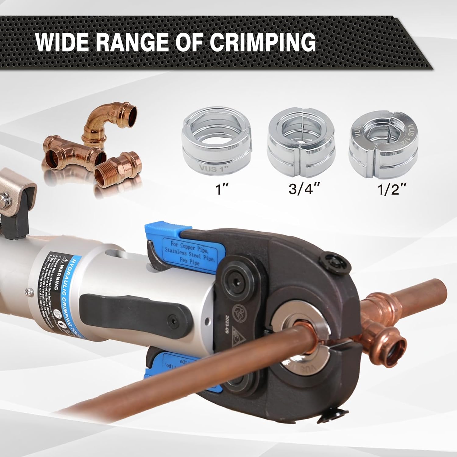 Hydraulic Copper Pipe Press Tool for Viega ProPress Fittings | Includes 1/2", 3/4", & 1" Dies | Ideal for Narrow Spaces & Tee Fittings | Includes 1 Set of Dies (1950)