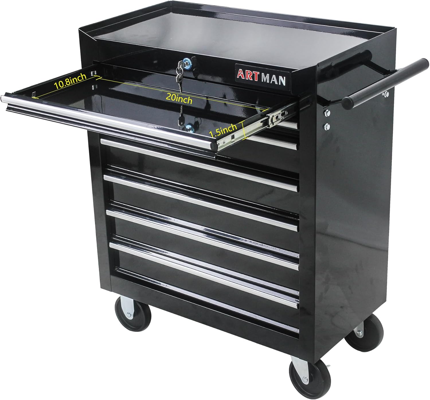 7-Drawer Rolling Tool Chest Cabinet, Large Capacity Metal Tool Box with Wheels and Keyed Locking, Roll Around Storage Organizer Tool Cart for Garage, Warehouse, Work Shop (Black04)