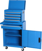 5 Drawers Tool Cart on Wheels with 1 Cabinet, Multifunctional Removable Rolling Tool Chest Storage Set, Tool Trolley Organizer Tool Box for Garage,Warehouse,Workshop,Repair Shop (Blue)