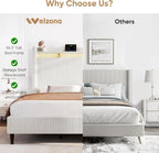 King Size Bed Frame with Tall Headboard, 55.3" Upholstered Platform King Bed Frame, Elegant Corduroy Wingback Bed with LED Lights & Charging Station, No Box Spring Needed, Solid Wood Slats, Cream