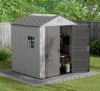 HOMSPARK Outdoor Storage Shed 6x6 Ft  All-Weather Resistant Resin Garden Sheds & Outdoor Storage Clearance with Floor & Windows  Double-Layer Plastic Tool Sheds for Patio  Garden & Lawn (Grey)