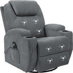 Flamaker Rocking Chair Recliner Chair with Massage Swivel Ergonomic Lounge Chair Classic Single Sofa with 2 Cup Holders Side Pockets Living Room Chair Home Theater Seat (Gray)