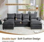 110.2" Modular U Shaped Cloud Couch, Modern 4-Seat Chenille Upholstery Sectional Sofa with Double Chaise & Double Layer Cushions, Deep Seat Comfy Couch for Living Room, Bedroom, Apartment,Grey