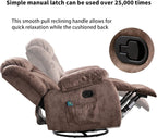 CANMOV Massage Rocker Recliner with Heat and Vibration, 360 Degree Swivel Manual Antiskid Fabric Single Sofa Heavy Duty Reclining Chair for Living Room, Dark Brown
