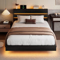 Floating Bed Frame Queen Size with Led Headboard and Charging Station, Metal Platform Bed Base with Storage, Remote Control, Heavy Slats Support, No Box Spring Needed, Noise Free, Black