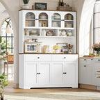 FINETONES 71" Pantry Cabinet, Tall Kitchen Pantry Storage Cabinet with Charging Station, 47.2" Wide Kitchen Hutch Food Storage Cabinets with Open Countertop for Dining Room, White