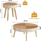 AVZEAR Nesting Round Coffee Table Set of 2, Farmhouse Modern Coffee Table, Natural Wood Nesting Tables Boho Side Table End Table Set for Living Room Bedroom, Cafe, Office, Wood Color