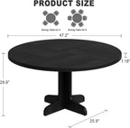 IDEALHOUSE Round Dining Table for 4, 47 Inches Dining Room Table with Wooden Base, Circle Kitchen Dinner Table for Dining Room, Kitchen, Living Room (Table Only), Black