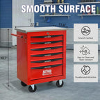 6-Drawer Rolling Tool Chest with Stainless Steel Countertop,Tool Chest with Secure Locking System,Mobile Storage Tool Cabinet with 360°Wheels and Padded Feet,for Home,Garage (Red)