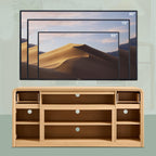 Modern TV Stand for 80 Inch TVs, 32"Tall Entertainment Center w/Storage Cabinet& drawers, Media Console Cabinet w/Soundbar &Adjustable Shelves for Living Room, Curved Profile Design, 70 inch (Natural)