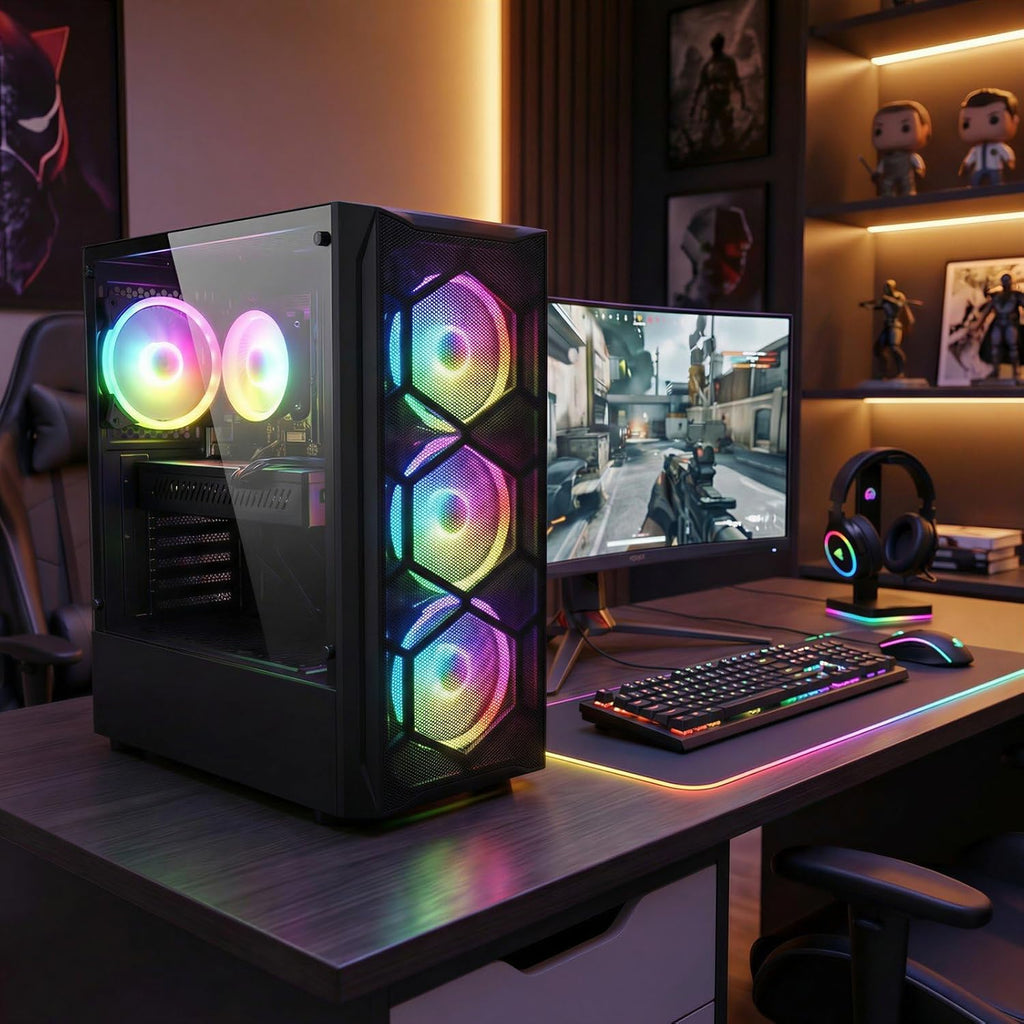STGAubron Gaming PC Desktop Computer  Intel Core i7 up to 3.9GHz  Radeon RX 580 8G  16G RAM  512G SSD  WiFi 6  BT 5.0  RGB Fan x4  Windows 11 Home