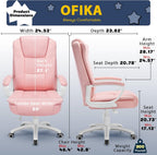 OFIKA Home Office Chair, Ergonomic Desk Chair, Adjustable Task Chair for Lumbar Back Support, Computer Chair with Rolling Swivel and Armrest, Modern Executive High Back Leather Chairs (Pink)