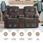 Loveseat Recliner Sofa, Manual Recliner Loveseat with Console, Modern Chenille Sofa Sleeper Deep Couches with Cup Holders and Side Pocket for Living Room/Office/Apartment (Brown)