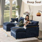 108" U Shaped Couch, Modular Sectional Sofa, 3-Seater Comfy Cloud Couch, Set of Modular Pieces with Movable Ottoman, Deep Seat Couches for Living Room, Chenille, Navy