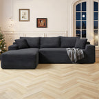 108 Inch Cloud Sectional Couch,Modern Modular Sectional Sofa with Deep Seat,Corduroy Boneless Couches with L-Shape Chaise for Living Room,No Assembly Required (Black, Left Facing Chaise)