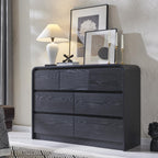 Modern 7 Drawers Dresser for Bedroom, 47" Wide Wood Dressers & Chests of Drawers w/Curved Profile Design, Mid Century Modern Dresser w/Natural Texture for Bedroom, Living Room, Black