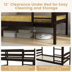 KOMFOTT Bunk Bed Twin Over Twin, Bunk Bed Frame w/Full-Length Guardrail & Integrated Ladder, Wood Bunk Bed for Small Space, Converts to 2 Individual Beds for Kids & Adults, No Box Spring Needed