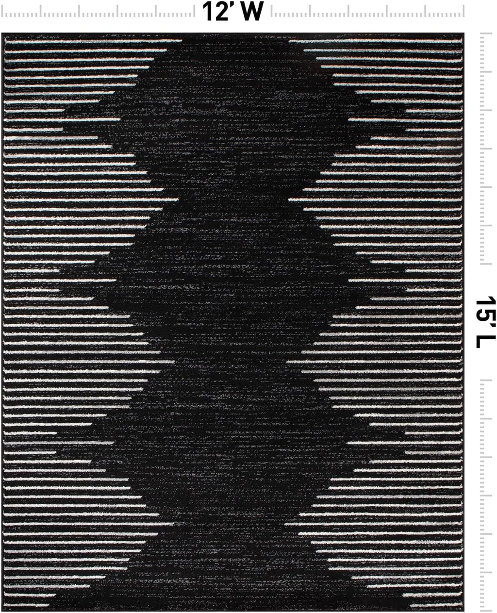 Rugshop Bohemian Stripe Stain Resistant High Traffic Living Room Kitchen Bedroom Dining Home Office Area Rug 12' x 15' Black