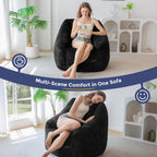 MAXYOYO Bean Bag Chair, Bean Bag Sofa with Filler, Cozy Living Room Chair for Adults and Kids, Stuffed Floor Sofa for Bedroom Dorm Reading, Black
