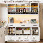 72" Tall Kitchen Pantry Cabinet with Charging Station 55" Wide Kitchen Hutch Cabinet with LED Light and Countertop Large Kitchen Pantry Storage Cabinet With Adjustable Shelves and Wine Rack