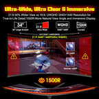 SANSUI 34 Inch 240Hz Ultrawide Curved Gaming Monitor UWQHD 3440×1440  21:9 2K Curved Monitor 1500R HDR400 Fast VA  PIP/PBP AI Crosshair AIPQ(Visual Enhance) MPRT 1ms HDMI2.1*2 DP1.4*2(DP Cable Incl.)