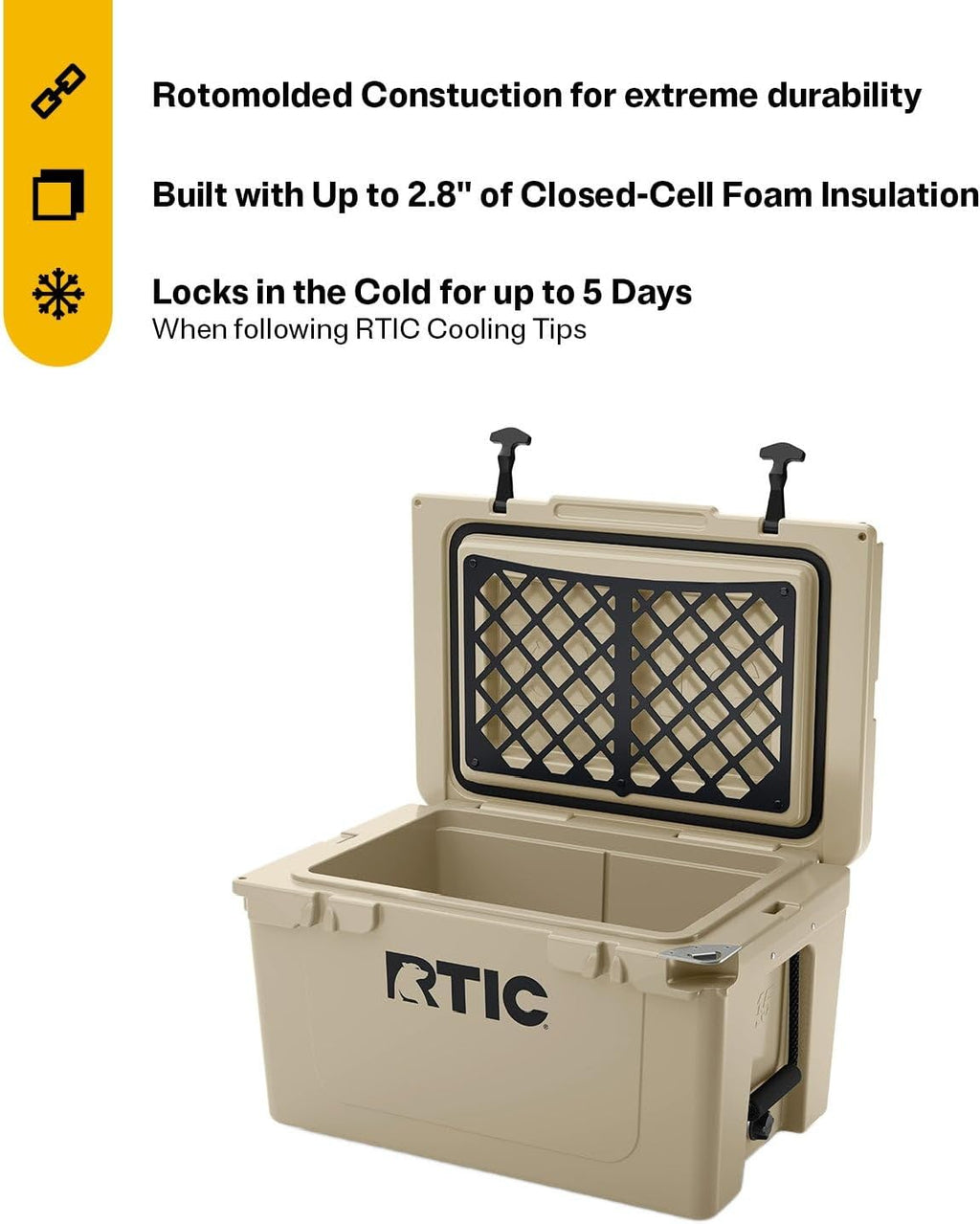 RTIC Ultra-Tough Cooler Hard Insulated Portable Ice Chest Box for Beach, Drink, Beverage, Camping, Picnic, Fishing, Boat, Barbecue